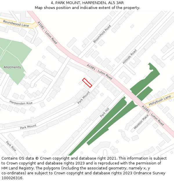 4, PARK MOUNT, HARPENDEN, AL5 3AR: Location map and indicative extent of plot