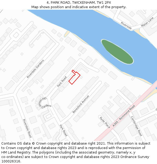 4, PARK ROAD, TWICKENHAM, TW1 2PX: Location map and indicative extent of plot