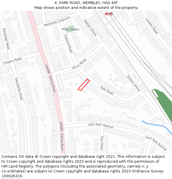 4, PARK ROAD, WEMBLEY, HA0 4AT: Location map and indicative extent of plot