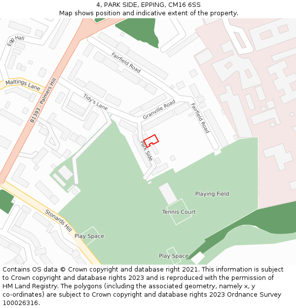 4, PARK SIDE, EPPING, CM16 6SS: Location map and indicative extent of plot