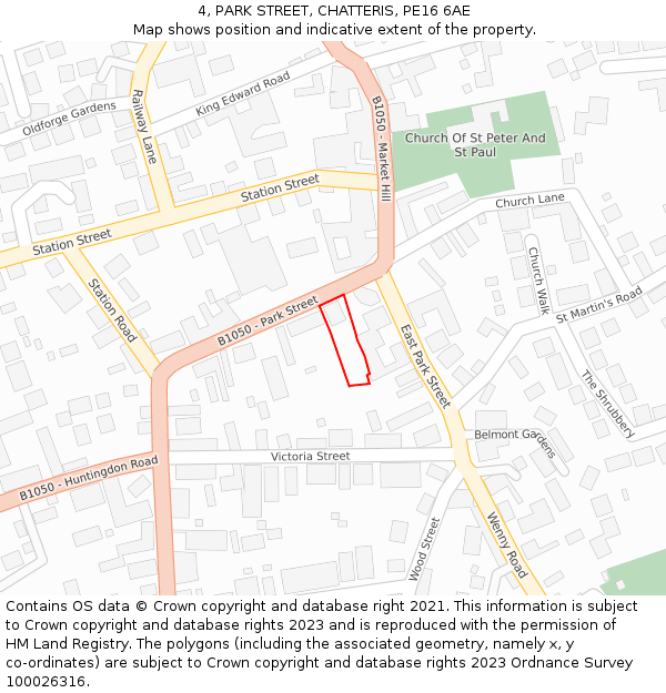 4, PARK STREET, CHATTERIS, PE16 6AE: Location map and indicative extent of plot