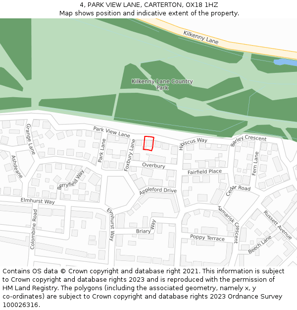 4, PARK VIEW LANE, CARTERTON, OX18 1HZ: Location map and indicative extent of plot