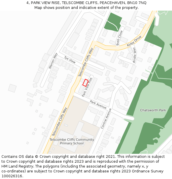 4, PARK VIEW RISE, TELSCOMBE CLIFFS, PEACEHAVEN, BN10 7NQ: Location map and indicative extent of plot
