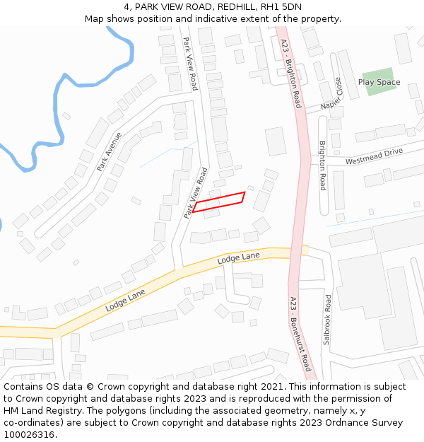 4, PARK VIEW ROAD, REDHILL, RH1 5DN: Location map and indicative extent of plot