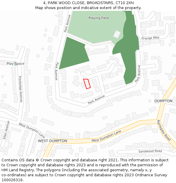 4, PARK WOOD CLOSE, BROADSTAIRS, CT10 2XN: Location map and indicative extent of plot