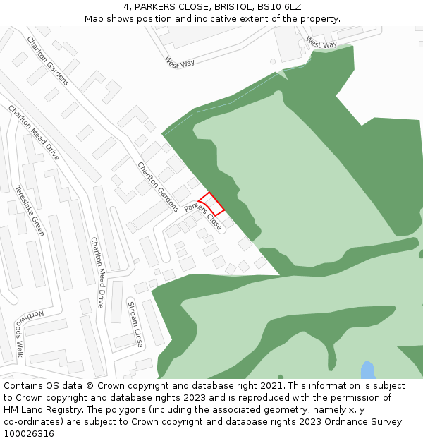 4, PARKERS CLOSE, BRISTOL, BS10 6LZ: Location map and indicative extent of plot