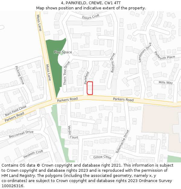 4, PARKFIELD, CREWE, CW1 4TT: Location map and indicative extent of plot