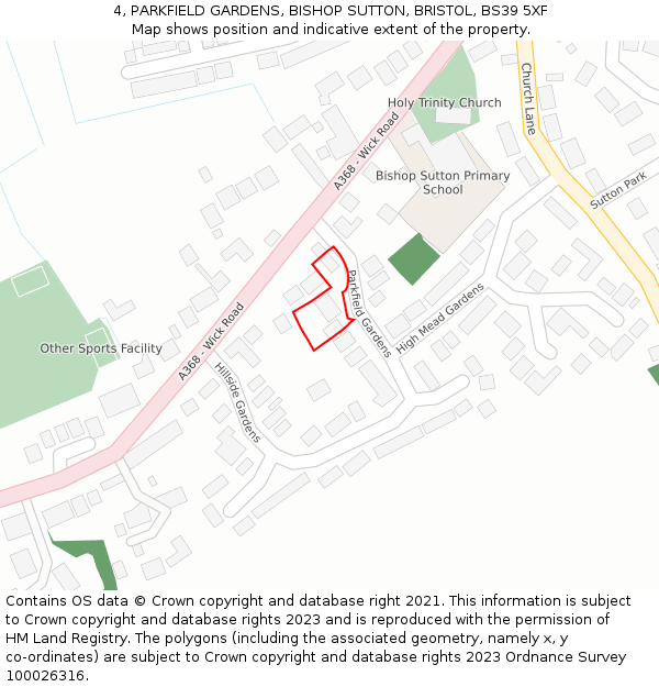 4, PARKFIELD GARDENS, BISHOP SUTTON, BRISTOL, BS39 5XF: Location map and indicative extent of plot