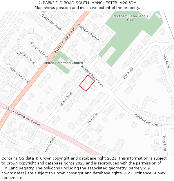 4, PARKFIELD ROAD SOUTH, MANCHESTER, M20 6DA: Location map and indicative extent of plot