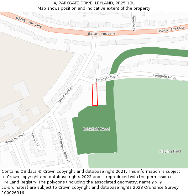 4, PARKGATE DRIVE, LEYLAND, PR25 1BU: Location map and indicative extent of plot