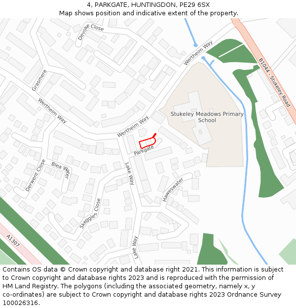 4, PARKGATE, HUNTINGDON, PE29 6SX: Location map and indicative extent of plot