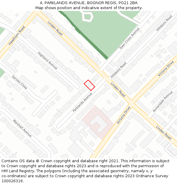 4, PARKLANDS AVENUE, BOGNOR REGIS, PO21 2BA: Location map and indicative extent of plot