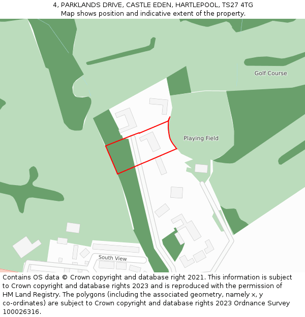 4, PARKLANDS DRIVE, CASTLE EDEN, HARTLEPOOL, TS27 4TG: Location map and indicative extent of plot