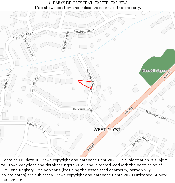 4, PARKSIDE CRESCENT, EXETER, EX1 3TW: Location map and indicative extent of plot