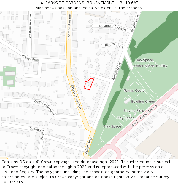 4, PARKSIDE GARDENS, BOURNEMOUTH, BH10 6AT: Location map and indicative extent of plot
