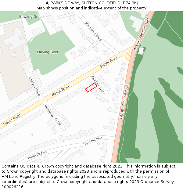 4, PARKSIDE WAY, SUTTON COLDFIELD, B74 3NJ: Location map and indicative extent of plot