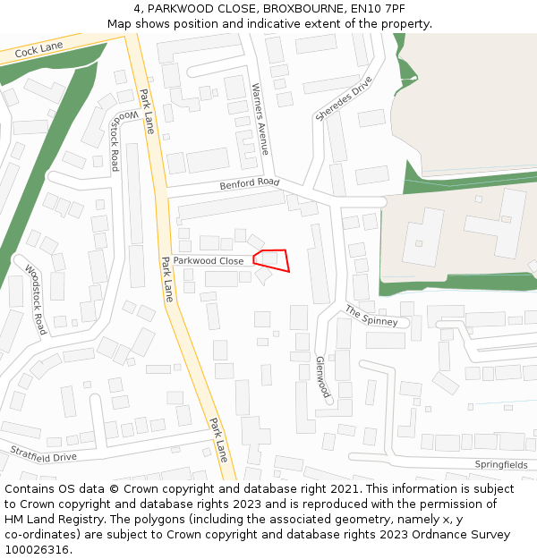 4, PARKWOOD CLOSE, BROXBOURNE, EN10 7PF: Location map and indicative extent of plot