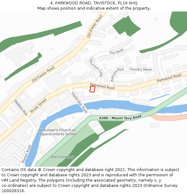 4, PARKWOOD ROAD, TAVISTOCK, PL19 0HQ: Location map and indicative extent of plot