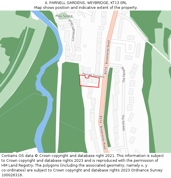 4, PARNELL GARDENS, WEYBRIDGE, KT13 0RL: Location map and indicative extent of plot