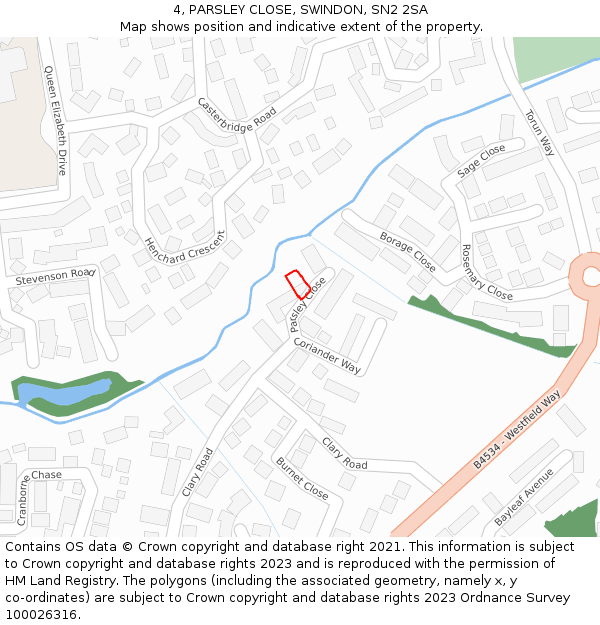 4, PARSLEY CLOSE, SWINDON, SN2 2SA: Location map and indicative extent of plot