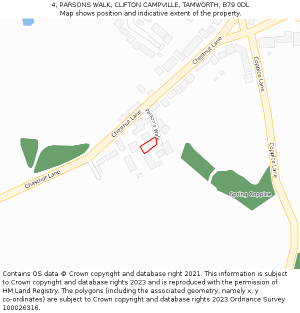 4, PARSONS WALK, CLIFTON CAMPVILLE, TAMWORTH, B79 0DL: Location map and indicative extent of plot