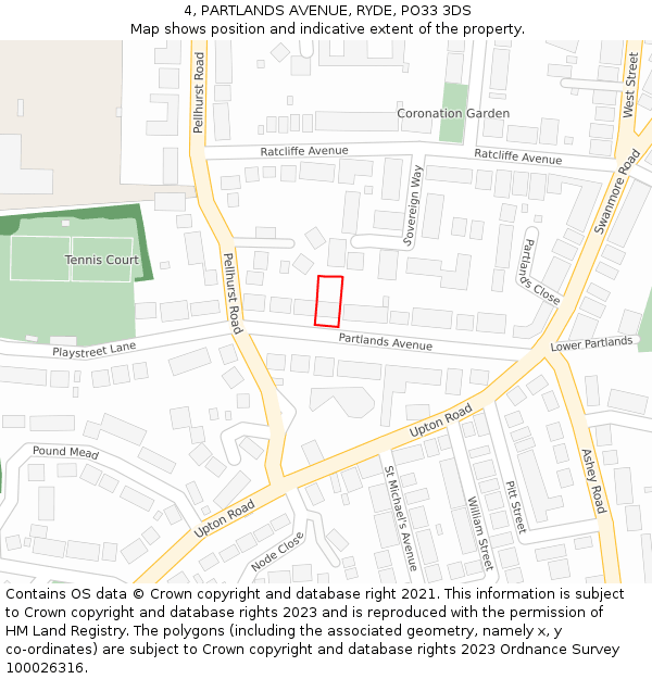 4, PARTLANDS AVENUE, RYDE, PO33 3DS: Location map and indicative extent of plot