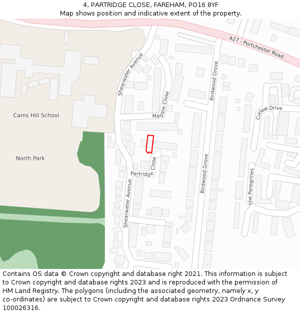 4, PARTRIDGE CLOSE, FAREHAM, PO16 8YF: Location map and indicative extent of plot