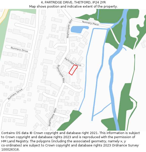 4, PARTRIDGE DRIVE, THETFORD, IP24 2YR: Location map and indicative extent of plot