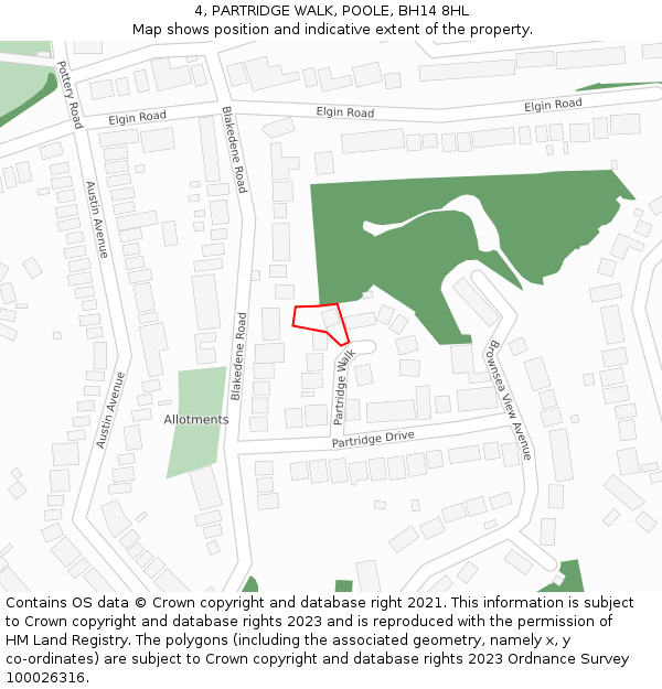 4, PARTRIDGE WALK, POOLE, BH14 8HL: Location map and indicative extent of plot
