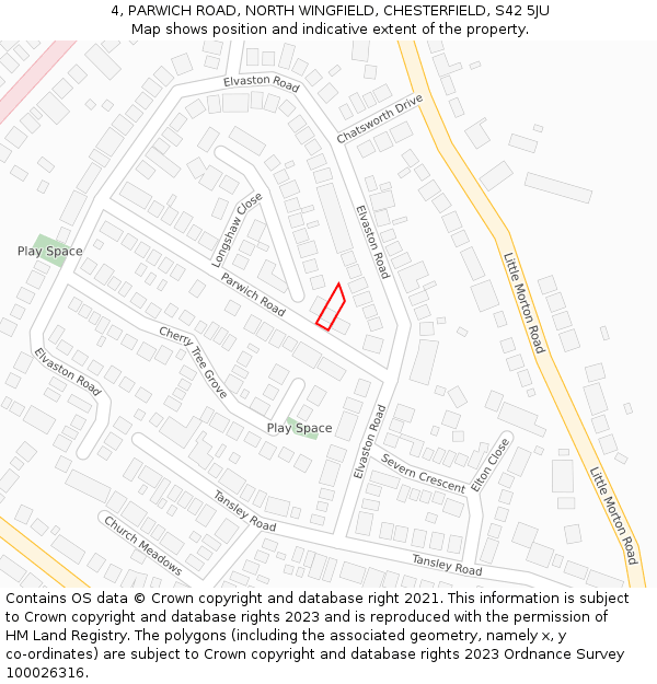 4, PARWICH ROAD, NORTH WINGFIELD, CHESTERFIELD, S42 5JU: Location map and indicative extent of plot