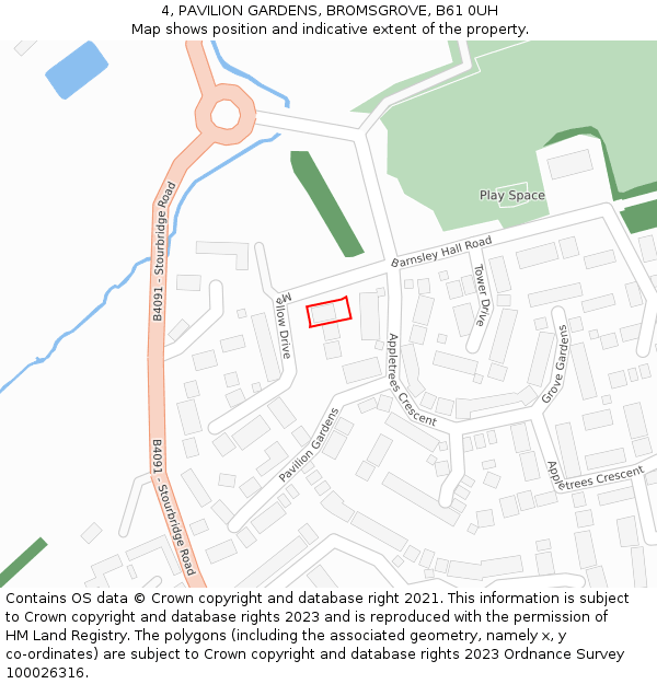 4, PAVILION GARDENS, BROMSGROVE, B61 0UH: Location map and indicative extent of plot