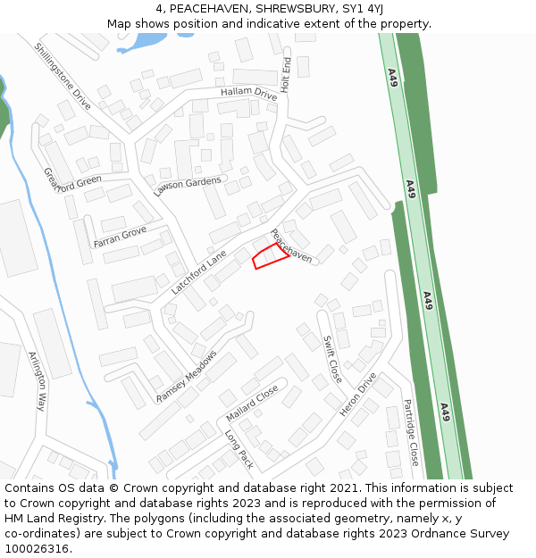 4, PEACEHAVEN, SHREWSBURY, SY1 4YJ: Location map and indicative extent of plot