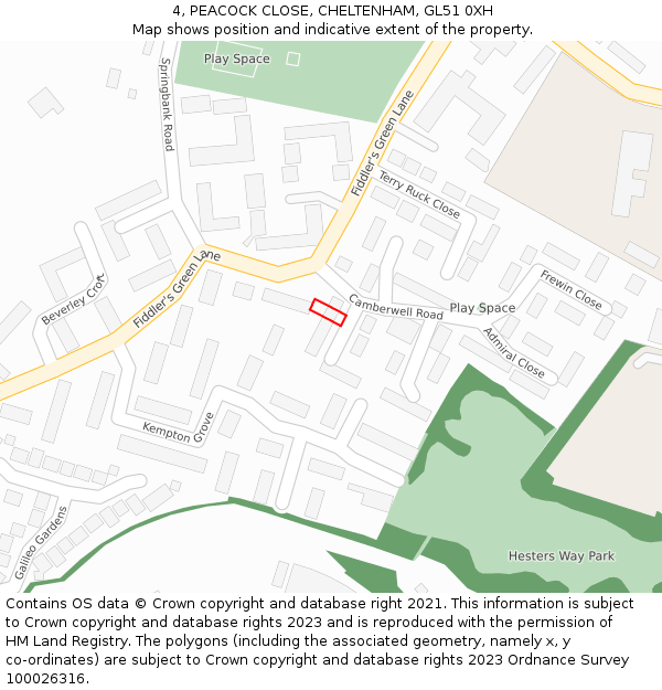 4, PEACOCK CLOSE, CHELTENHAM, GL51 0XH: Location map and indicative extent of plot