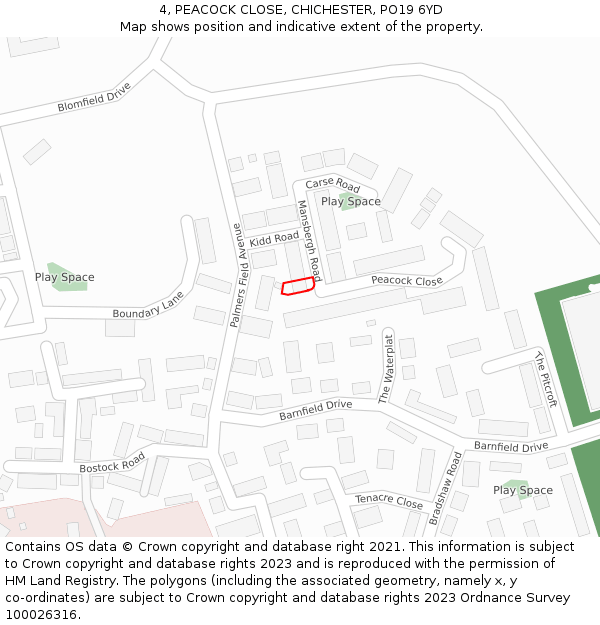 4, PEACOCK CLOSE, CHICHESTER, PO19 6YD: Location map and indicative extent of plot