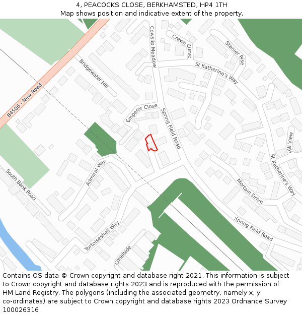 4, PEACOCKS CLOSE, BERKHAMSTED, HP4 1TH: Location map and indicative extent of plot