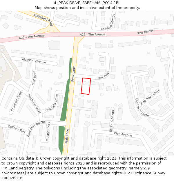 4, PEAK DRIVE, FAREHAM, PO14 1RL: Location map and indicative extent of plot