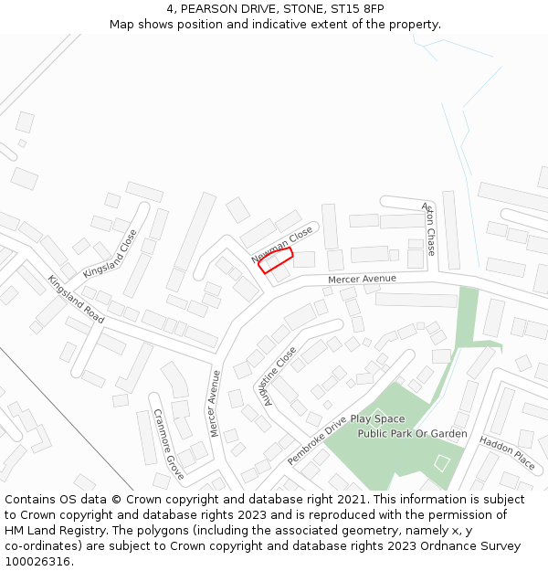 4, PEARSON DRIVE, STONE, ST15 8FP: Location map and indicative extent of plot