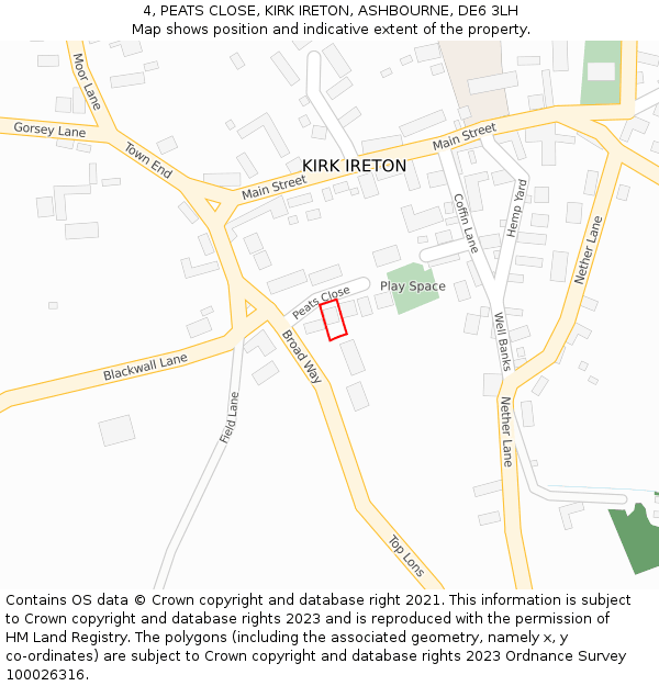 4, PEATS CLOSE, KIRK IRETON, ASHBOURNE, DE6 3LH: Location map and indicative extent of plot