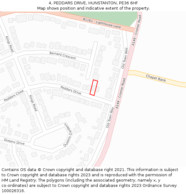 4, PEDDARS DRIVE, HUNSTANTON, PE36 6HF: Location map and indicative extent of plot
