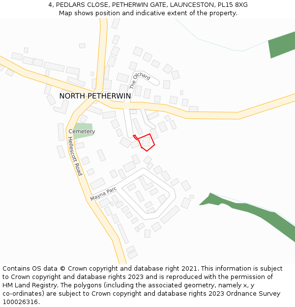 4, PEDLARS CLOSE, PETHERWIN GATE, LAUNCESTON, PL15 8XG: Location map and indicative extent of plot