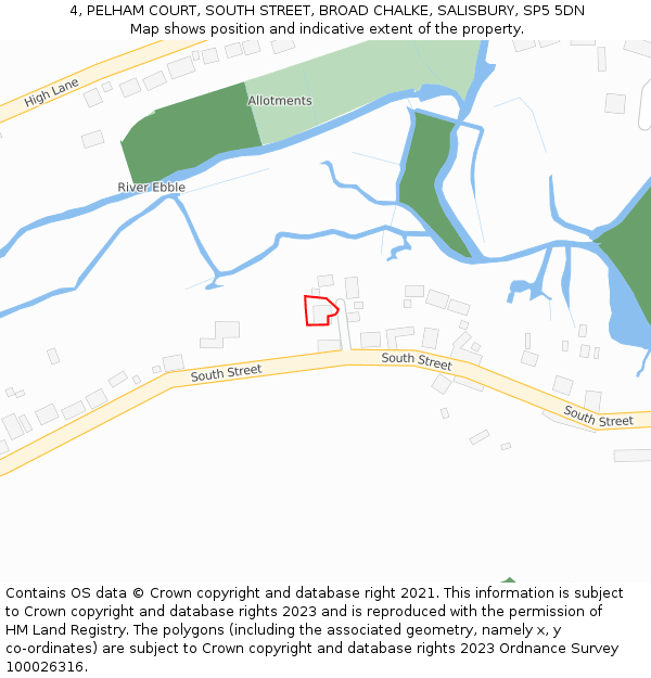4, PELHAM COURT, SOUTH STREET, BROAD CHALKE, SALISBURY, SP5 5DN: Location map and indicative extent of plot