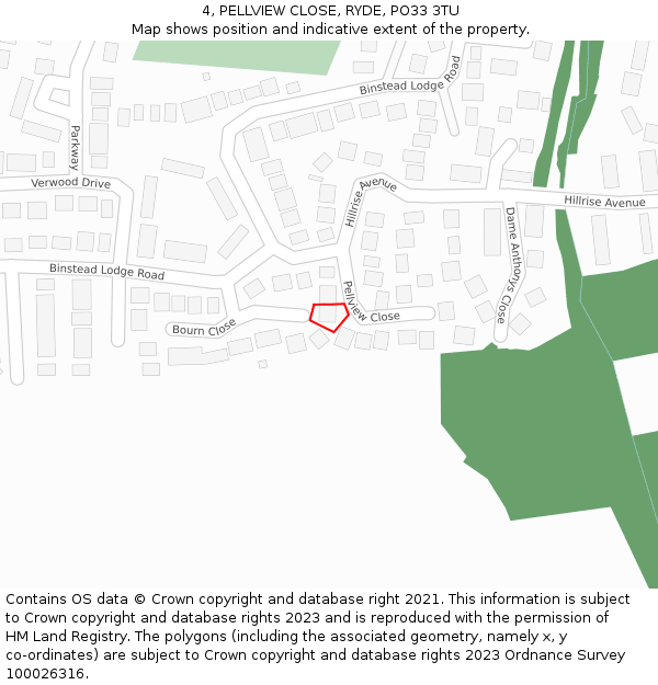 4, PELLVIEW CLOSE, RYDE, PO33 3TU: Location map and indicative extent of plot