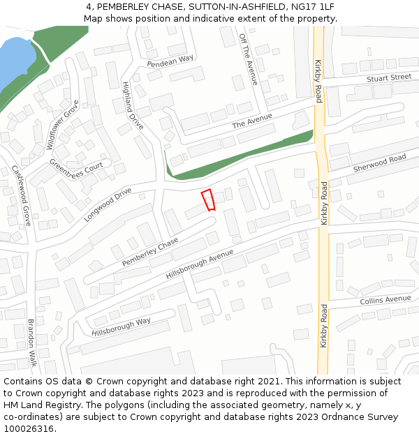 4, PEMBERLEY CHASE, SUTTON-IN-ASHFIELD, NG17 1LF: Location map and indicative extent of plot