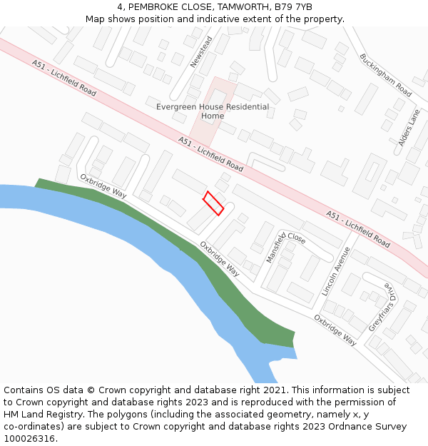 4, PEMBROKE CLOSE, TAMWORTH, B79 7YB: Location map and indicative extent of plot