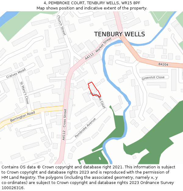 4, PEMBROKE COURT, TENBURY WELLS, WR15 8PF: Location map and indicative extent of plot