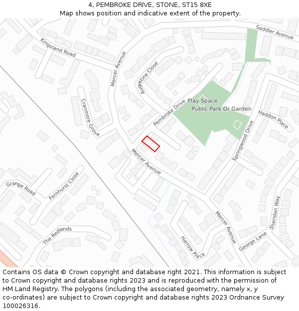 4, PEMBROKE DRIVE, STONE, ST15 8XE: Location map and indicative extent of plot