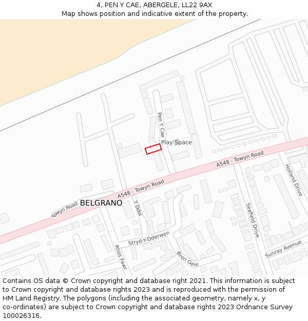 4, PEN Y CAE, ABERGELE, LL22 9AX: Location map and indicative extent of plot