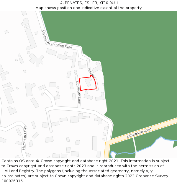 4, PENATES, ESHER, KT10 9UH: Location map and indicative extent of plot