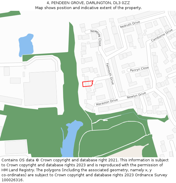 4, PENDEEN GROVE, DARLINGTON, DL3 0ZZ: Location map and indicative extent of plot