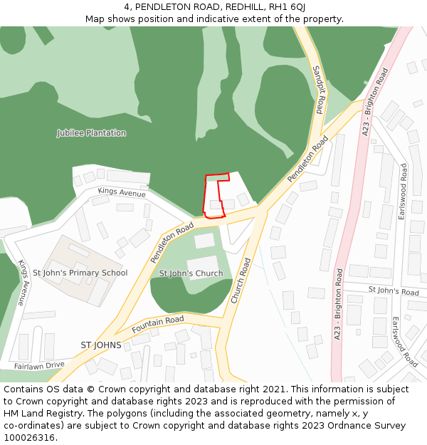 4, PENDLETON ROAD, REDHILL, RH1 6QJ: Location map and indicative extent of plot